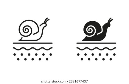 Cosmetic with Snail for Skin Line and Silhouette Black Icon Set. Nature Collagen Product for Skin Treatment. Helix Organic Ingredient for Face Care Symbol Collection. Isolated Vector Illustration.