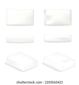 Cosmetic soap template in different viewing angles, realistic vector illustration isolated on white background. Mockup of cosmetic or toilet white glycerin soap pieces.