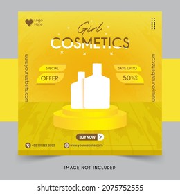 Cosmetic social media  post template with yellow podium Vector