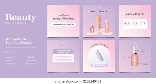 Cosmetic Social Media Post Template Bundle Banner Set