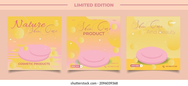 Cosmetic social media posts Set of Editable makeup and beauty square banner template design.	