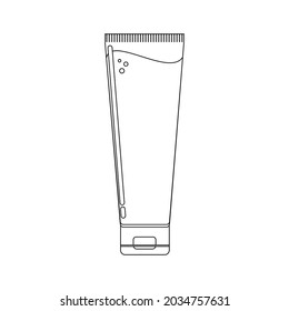 Cosmetic soft packaging bottle linear icon isolated on white background. Thin black line customizable illustration. Vector.