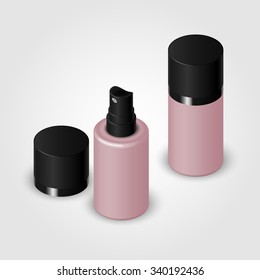 Cosmetic spray bottle with cap. Vector illustration
