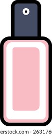 Cosmetic spray bottle icon with pink label in flat outline style
