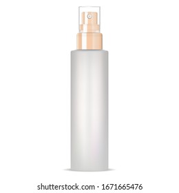 Cosmetic spray mockup. Aerosol container isolated on white background. Realistic pump package blank with shiny cap for perfume product. Glass bottle blank for merchandise presentation