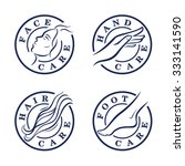 Cosmetic stamps, icons. Logo template. Different parts of a body - face, hand, hair, foot. Vector illustration.