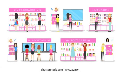 Cosmetic Store Interior Set.