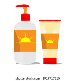 Cosmetic sun protection icon . Flat set of cosmetic sun protection vector icons for web design
