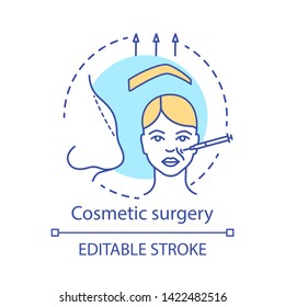 Cosmetic surgery concept icon. Person appearance improving idea thin line illustration. Aesthetic procedures. Face reshaping. Vector isolated outline drawing. Editable stroke