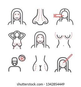 Cosmetic surgery. Elements of infographics. Breast augmentation signs. Vector signs for web graphics.