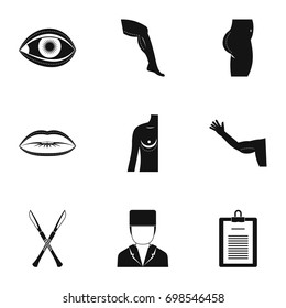 Cosmetic surgery icon set. Simple style set of 9 cosmetic surgery vector icons for web isolated on white background