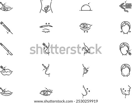 Cosmetic surgery icons collection is a vector illustration with editable stroke.