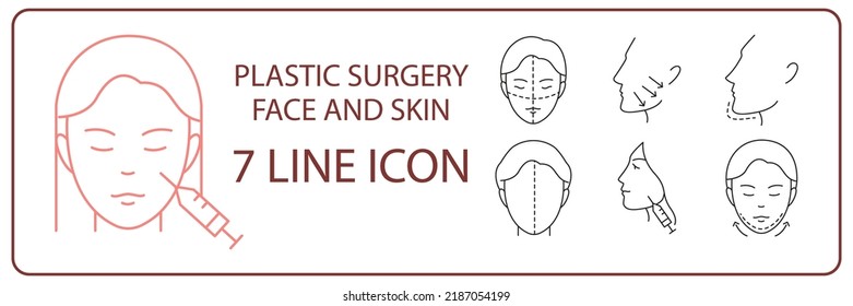 Cosmetic surgery line icon set. Included the icons as cellulite, beauty, marking, skin, face and more 
