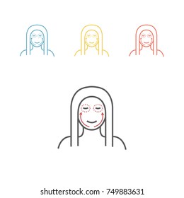Cosmetic surgery line icon. Woman face. Vector flat cartoon illustration