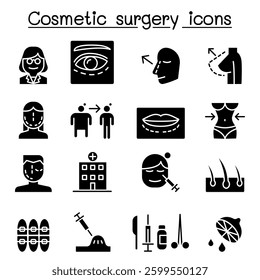 Cosmetic Surgery , Surgical operation icon set in glyph style
