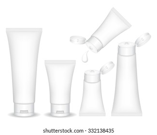 Cosmetic tube for cream, gel, liquid, foam. Beauty product package, vector illustration.