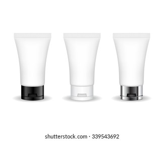 Cosmetic tube for cream, gel, liquid, foam. Beauty product package, vector illustration.