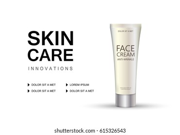 Cosmetic tube isolated on white backdrop.Premium ads.Color package template and toner.Realistic 3D for web site,poster,placard,cover and flyer.Also useful for advertising on social network