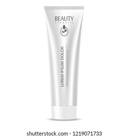 Cosmetic tube mockup template in silver metallic color. Jar for cream, ointment, mask, clay, moisturizer. High quality vector packaging 3d illustration.