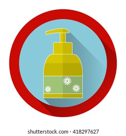 Cosmetic tube. Packaging soap for hands. Flat icon with shadow. Bottle of shower gel. Cosmetic bottle. Bright colors. Vector illustration.
