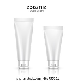Cosmetic tube template design, 3D illustration container of cream or gel collection in pearl white, objects isolated on white background