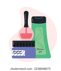 Cosmetic tubes collection. Skin care gel, beauty and hygiene, health. Medical poster or banner for website. Natural and organic products. container and lotion. Cartoon flat vector illustration