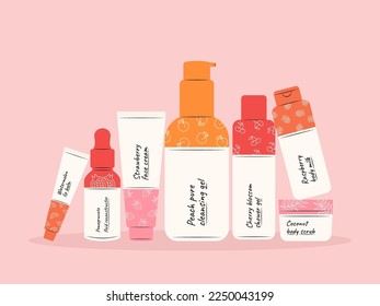 Cosmetic tubes. Cosmetics for skin, hair and body care. Flat vector illustration 