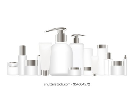 Cosmetic tubes on white background. White and silver colors