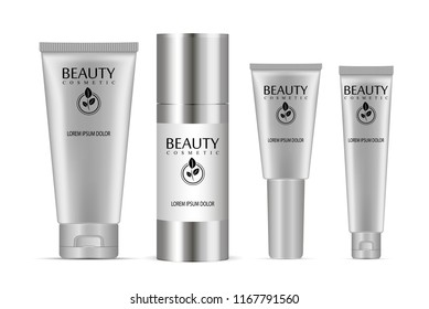 Cosmetic tubes set. Vector illustration of realistic packages of peeling gel, bb cream, ointment, base and other skin kare products. 