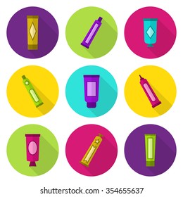 Cosmetic tubes vector flat icon set