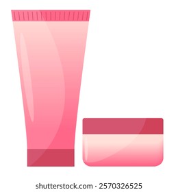 Cosmetic tubes, vector illustrations, cream, lotion, face care, body, spa. Empty tubes, gradient pink color