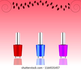 Cosmetic vector background, with nail polishes in 3 color, eps 10.
