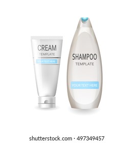 Cosmetic vector bottles on white
