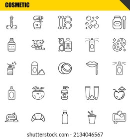 cosmetic vector line icons set. pipette, soap and soap Icons. Thin line design. Modern outline graphic elements, simple stroke symbols stock illustration