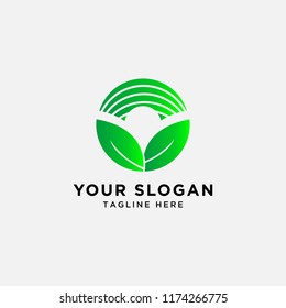 cosmetic vector logo design of garden leaves, rural farmland, natural harvests and hills