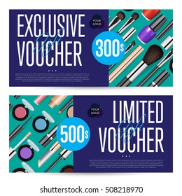 Cosmetic voucher template vector. Gift voucher layout or discount voucher. Special offer coupon or gift voucher.