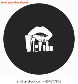Cosmetic web icon. Gray circle button with white illustration.