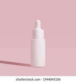 Cosmetic white bottle. Womens cosmetic accessory for makeup, toning, fluid, lotion, serum, oil. Packaging design, mock up, 3d vector.