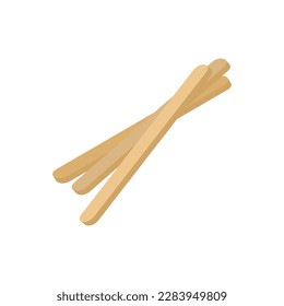 Palos de madera cosmética para cera o pasta para el procedimiento de eliminación del cabello, ilustración vectorial plana aislada sobre fondo blanco. Aplicadores de espátula de madera cosmética.