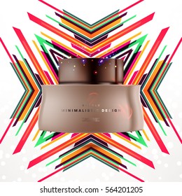 Cosmetics ads with hydrating facial cream mask bottle isolated on glitter particles background with geometric modern elements