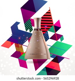 Cosmetics ads with hydrating facial cream mask bottle isolated on glitter particles background with geometric modern elements