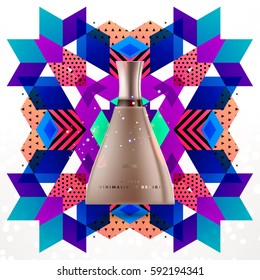 Cosmetics ads with hydrating facial cream mask bottle isolated on glitter particles background with geometric modern elements