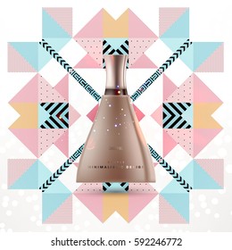 Cosmetics ads with hydrating facial cream mask bottle isolated on glitter particles background with geometric modern elements