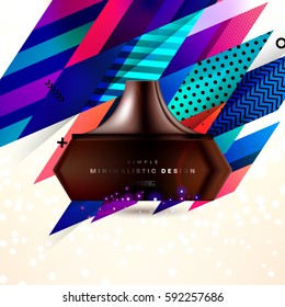 Cosmetics ads with hydrating facial cream mask bottle isolated on glitter particles background with geometric modern elements