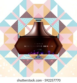 Cosmetics ads with hydrating facial cream mask bottle isolated on glitter particles background with geometric modern elements