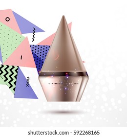 Cosmetics ads with hydrating facial cream mask bottle isolated on glitter particles background with geometric modern elements