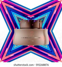 Cosmetics ads with hydrating facial cream mask bottle isolated on glitter particles background with geometric modern elements