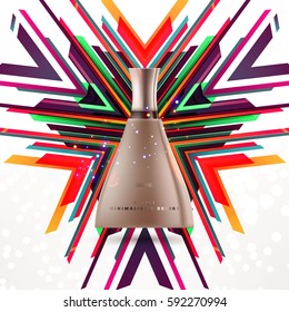 Cosmetics ads with hydrating facial cream mask bottle isolated on glitter particles background with geometric modern elements