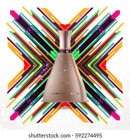 Cosmetics ads with hydrating facial cream mask bottle isolated on glitter particles background with geometric modern elements