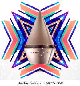 Cosmetics ads with hydrating facial cream mask bottle isolated on glitter particles background with geometric modern elements